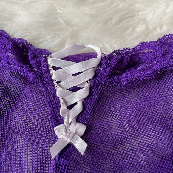 NWOT Victoria's Secret Vintage Purple Lace Fishnet Lace-Up Corset Cheeky LARGE - Picture 11 of 12